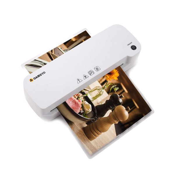 OAMUYO Laminator, A4 Laminator, Supports Up to A4, Laminating 2-4 Minutes Warm-up Time, Bubble Free, Wave-Proof, Compact, Speeds: 1 Minute 1 Minute 1 Minute Continuous Work, 30 Minutes of Continuous Work, Home Use, Commercial Use, One-Touch Operation, Eas