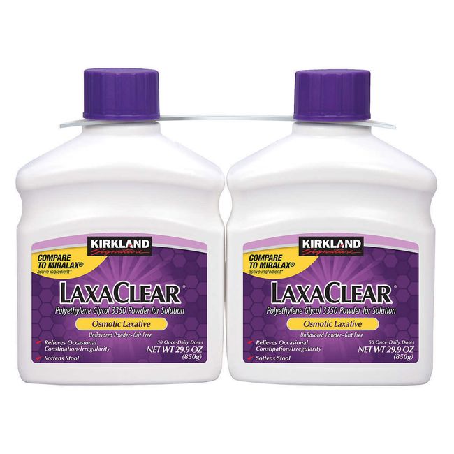 Laxative Polyethylene Glycol - Kirkland Signature LaxaClear 100 Doses VS MiraLAX