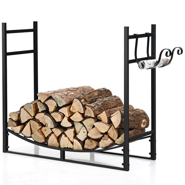 Topbuy 33" Firewood Rack with Kindling Holder 33" Fireplace Log Holder for