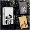 Mandore Designs Personalised Name Text Engraved Lighter Silver Black Gold Gift Set (Silver)