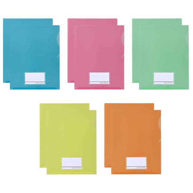 Sekisei CLK-2404-5-00 Clear Folders, Seal-Look, Wide Folder with Business Card Pocket, Set of 5 Colors, 10 Sheets