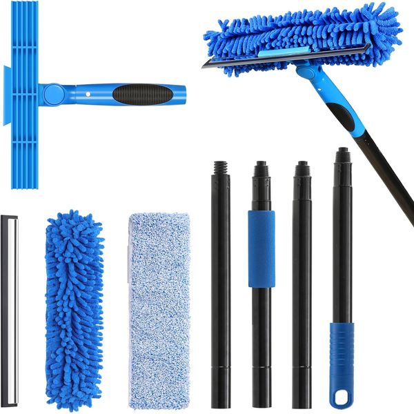 Professional 69'' Window Squeegee Cleaner Tool with Extension Pole, 2-In-1 Sq...