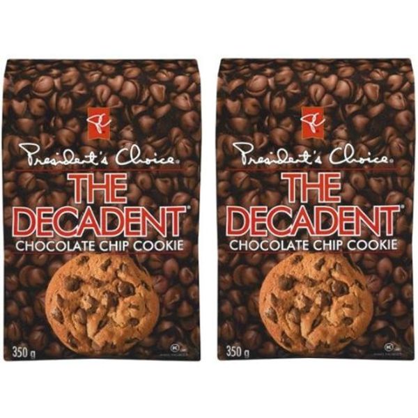 2 Packs of 12.35 Oz President's Choice the Decadent Chocolate Chip Cookie = 2 x 12.35 = 24.70 Oz