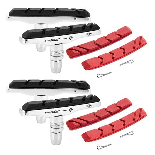 Mesee 2 Pairs of V-Brake Brake Pads, Bicycle Brake Pads Set, Brake Shoes for V-Brake, Brake Pads for Bicycles, Mountain Bike Bicycle Brake Shoes, High Braking Performance, No Noise/Black, Red
