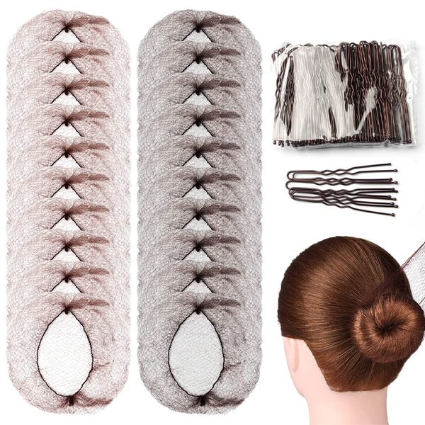 DULSPUE Haarnetz Duttnetz - 20 Stück Haarnetz Dutt,unsichtbar 50 Stück U-Form Hair Styling Accessories,Frisurenhilfe für Ballett,Tänzerin,Frisuren Zubehör für Mädchen, (Beige & Gold)