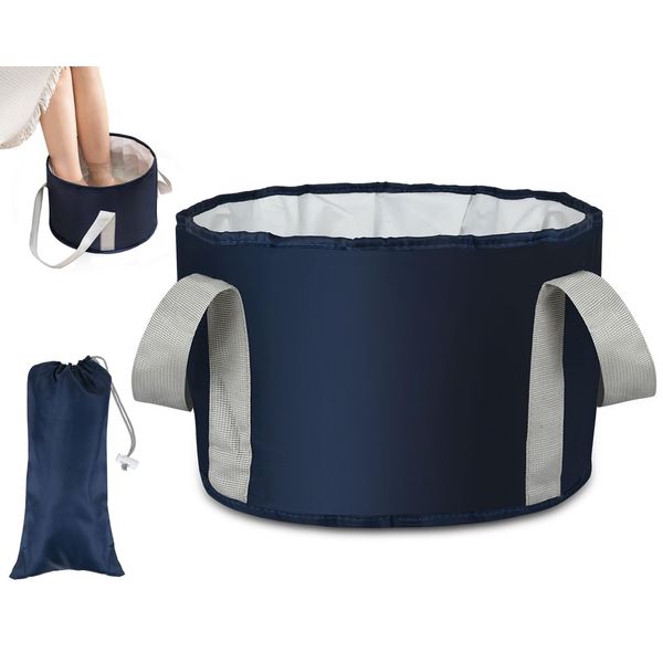 YCConcept Foot Soaking Tub Collapsible Bucket with Handle 4.7 Gallon/18 L Portable Wash Bag for Fishing, Traveling, and Camping - Navy Blue