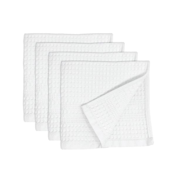 GILDEN TREE Waffle Towel Quick Dry Thin Exfoliating, 4 Pack Washcloths for Face Body, Classic Style (White)