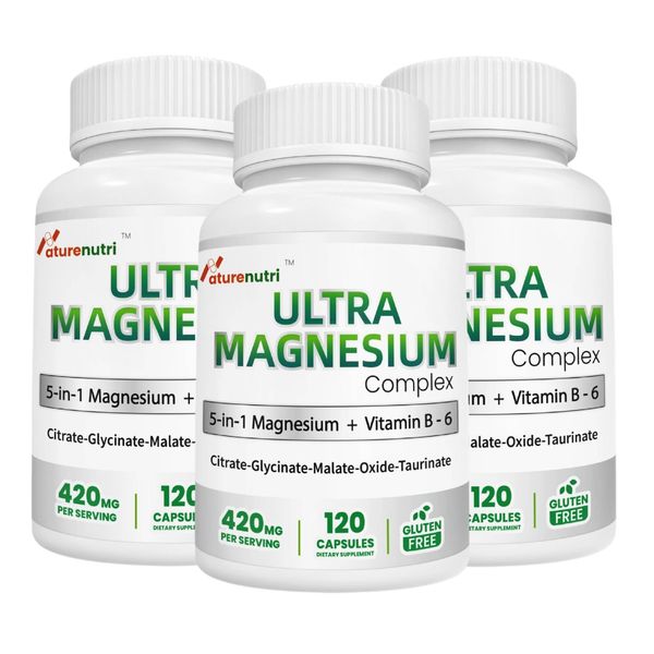 (3 PACK)5-in-1 Magnesium Complex Supplement 420mg Per Serving + Vitamin B-6 30mg