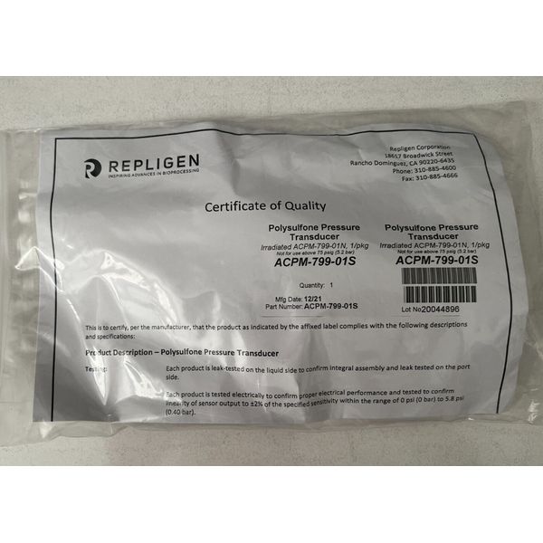 Repligen Pressure Transducer Polysulfone Sterile 2 Transducers ACPM-799-01S