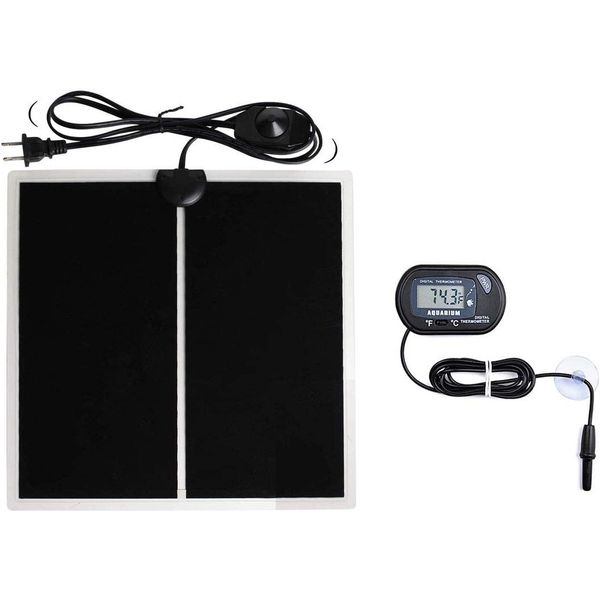 Reptile Terrarium Heat Pad with LCD Digital Aquarium Thermometer, 5.5 X 6In Powe