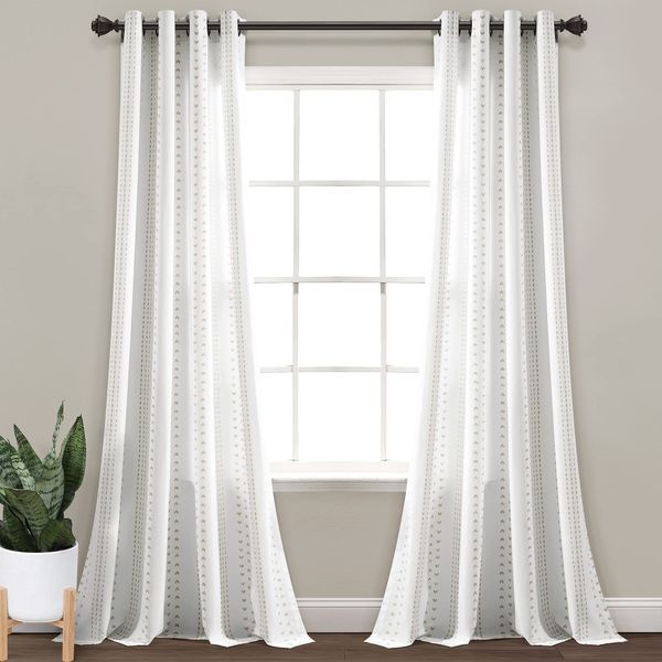 Lush Decor Hygge Stripe Window Curtain Panel Pair, 52" W x 95" L, Taupe & White