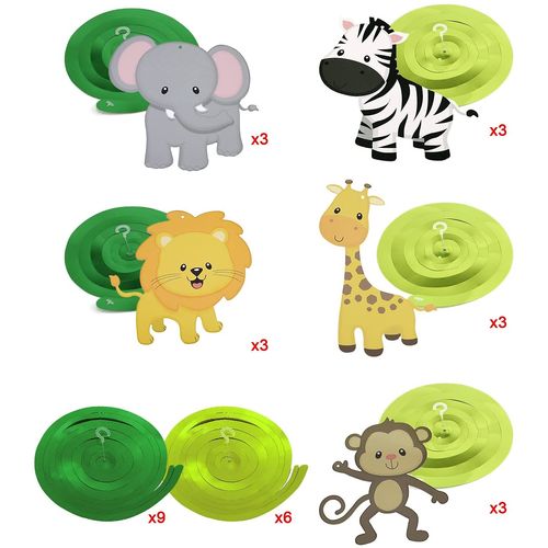 Konsait Jungle Animals Party Swirl Decorations, 30 Pack Hanging Swirl Animals Party Supplies Jungle Theme Birthday Party Decorations