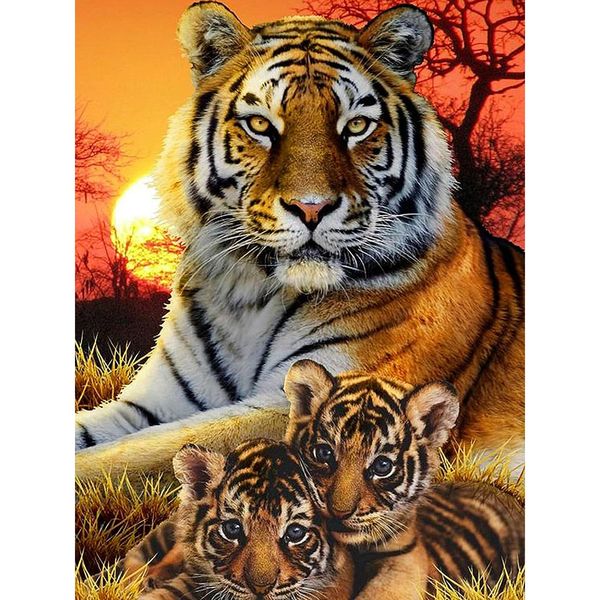 MXJSUA DIY Sunset Tiger Animal Diamond Art Kits for Adults, Diamond Painting Kits for Adults, Full Round Drill Diamond Gem Art Embroidery Kit for Kids, Diamond Dots Beads for Arts and Crafts, 30x40cm