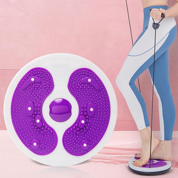 Waist Whisper Disc with Drawstring - Body Shaping Waist Twisting Disc - Fitness Turntable for Home Workout, Waist Wriggling Plate with Resistance Bands and Foot Massage (Blue)