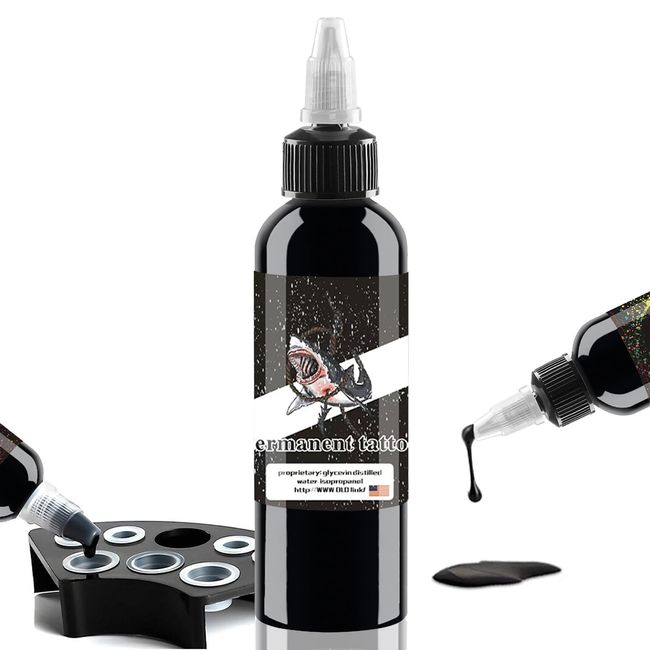 DLD New Shark Super Black Ink SY120-120 Tinte, veganfreundlich, exzellenter Tattoo-Pigmenteffekt, Kontur, Farbton, Tribal, permanent, 120 ml