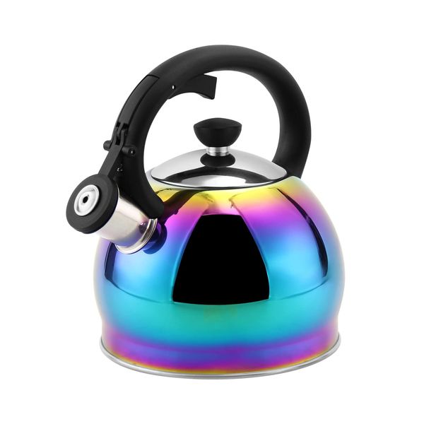 SHANGZHER 304 Stainless Steel Coffee Tea Kettles Whistling Kettle for Gas Hob Induction Gas Kettle with Whistle Stovetop Kettles 2 Liter Rainbow Color