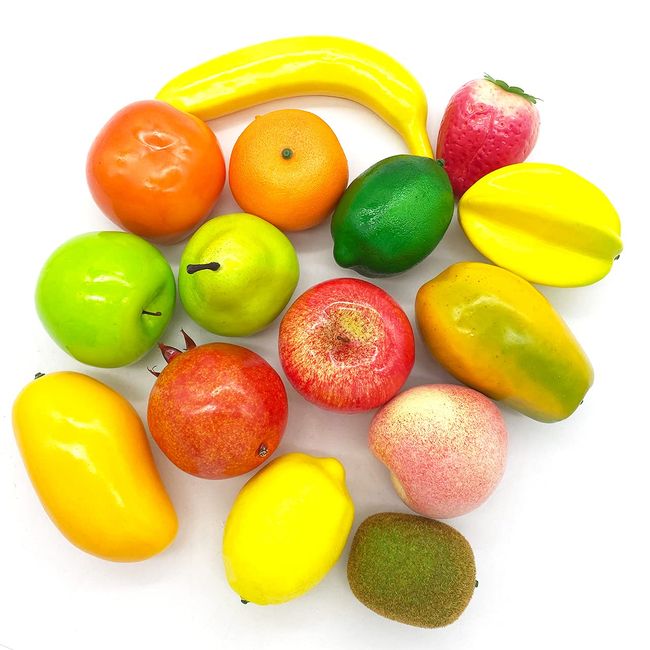 HIRAISM Food Sample Fruit Assorted Fake Realistic Display Object Model Toy Set of 15