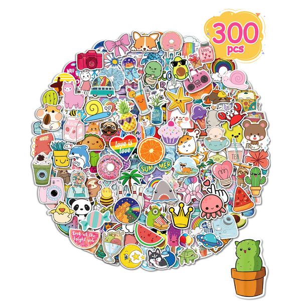 Sticker for Water Bottles, 300 Pcs/Pack Cute Vinyl Waterproof Vsco Laptop Stickers for School Students Classroom Teachers Prizes Stickers for Kids Teens Girls