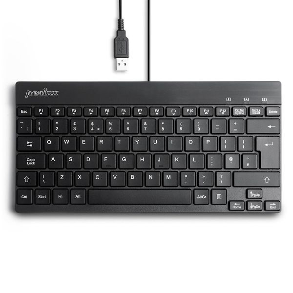 Perixx PERIBOARD-426 Compact Wired USB Mini Keyboard, QWERTY UK Layout, Lightweight Design, Multimedia Keys, Black