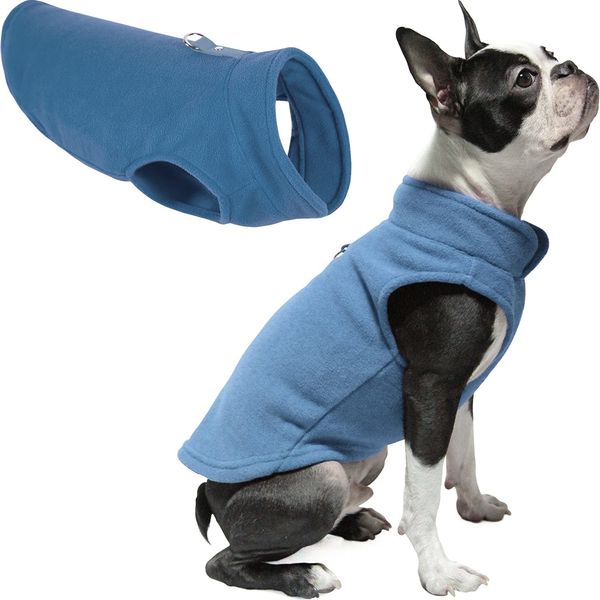 Gooby Fleece Vest Dog Sweater - Blue, X-Small - Warm Pullover Fleece Dog Jacket with O-Ring Leash - Winter Small Dog Sweater Coat - Cold Weather Dog Clothes for Small Dogs Boy or Girl