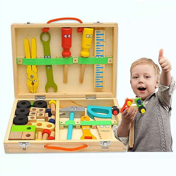 DIY Tool Set for Kids Educational Toy Kit Simulation Repair Tools Wooden Toolbox Games Learning Engineering Puzzle for Boys