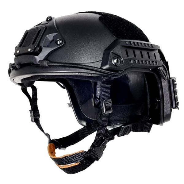 Lancer Tactical Medium - Large Industrial ABS Plastic Constructed Maritime Helmet Adjustable Crown 20mm Side Rail Adapter Velcro Padding Stickers NVG Shroud Bungee Retention Goggle Clip - Black