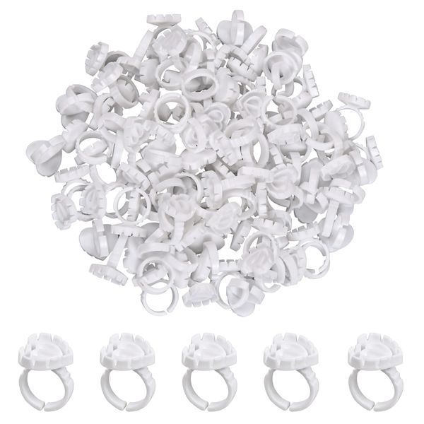 Natuce 100 Pcs Einweg-kleber Halter Ringe, Kunststoff Wimpernkleber Halter Ring, Wimpernkleber Cup, Nail Art Kleber Halter, Herz Wimpern Palettenhalter für Wimpernverlängerung Tattoo Pigment (Weiß)