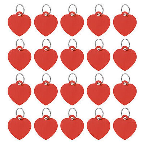 Pet ID Tags, Engraving Tags, Heart-Shape Dog ID Tag, Red Blank Tags, 20pcs