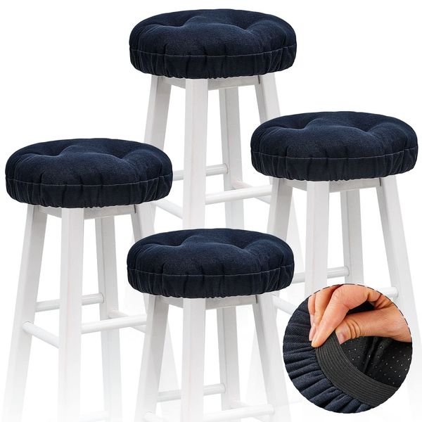 Marsui 4 Pieces Soft Stool Covers Round Bar Stool Cushions with Elastic Band Padded Bar Stool Seat Covers Nonslip Round Seat Cushions for Chairs Stool Slipcovers (Black,12 Inch)