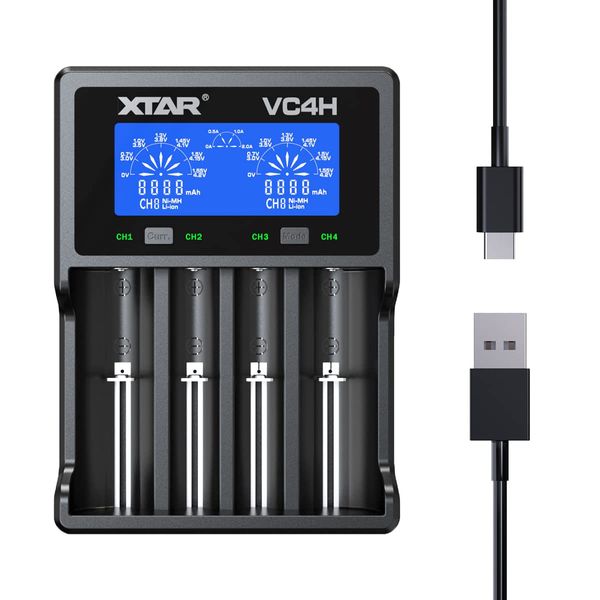 XTAR VC4H Charger 2022 NEW 18650 Battery Charger 4bays Universal 18650 Charger with LCD Display USB vap battery charger for liion 3.7v battery 16340 18350 20700 21700 26650 1.2V NI-MH NI-CD AAA AA