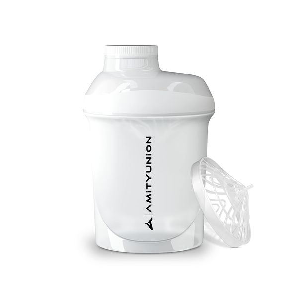 Eiweiß Shaker Deluxe 400 ml auslaufsicher, BPA frei, mit Sieb & Skala - ORIGINAL - für cremige Whey Proteinpulver Shakes, Protein Isolate & BCAA Konzentrate, Protein Shaker, Fitness Mixer, Weiß