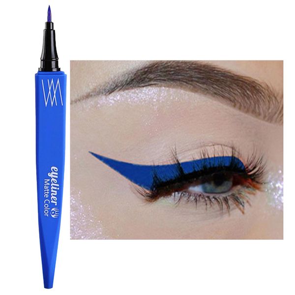 Blue Liquid Eyeliner, Long-Lasting Waterproof Matte Liquid Eye Liner, Fine Smooth Highly-Pigmented Quick Colourful Eyeliner Pen for Eye Makeup Tools, Quick Drying Smudge-proof