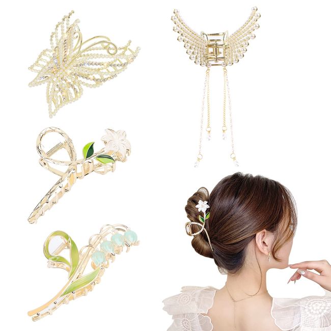 4 Stück Haarklammer Groß Haarspangen für Damen Schmetterling und Blume Haarklammer Rutschfestes haarschmuck Metall hair clips für Frauen Mädchen Dickes und Dünnes Haar