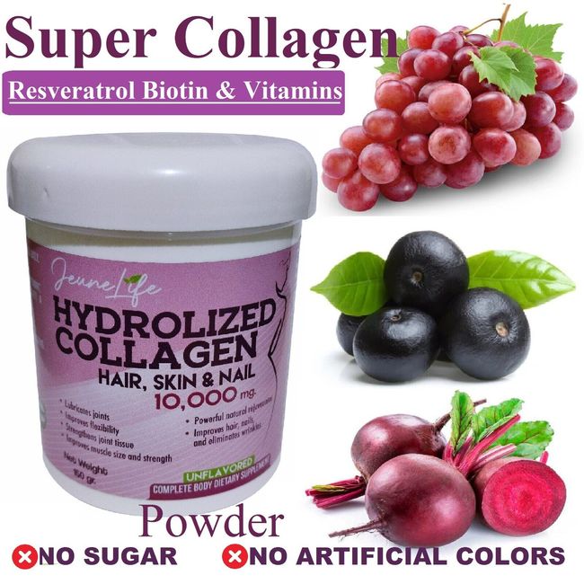 JEUNE Hydro Collagen 1-3 Powder,  Berries 150g Anti-Aging Resveratrol Biotin Mo