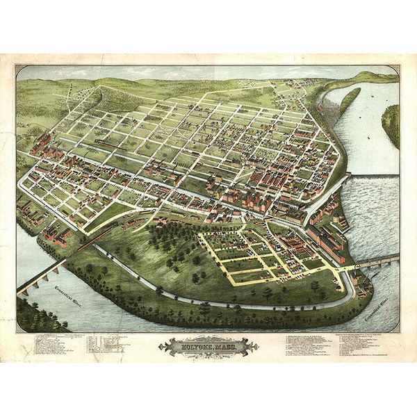 Panoramic Map of Holyoke MA 16x20
