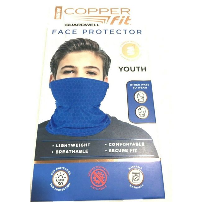 Copper Fit Guardwell Face Protector Gaiter Youth Blue Washable 21HB038