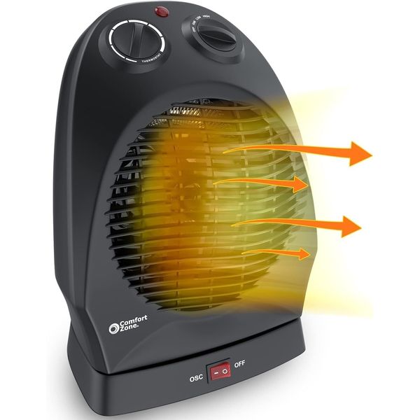 Comfort Zone Desktop Oscillating Fan-Forced Portable Space Heater, Black