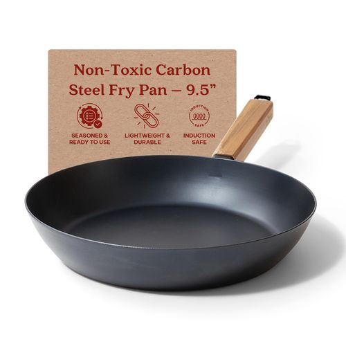 Alva Forest 9.5" Carbon Steel Pan Seasoned with Natural Mineral Oil, Non-Toxic PFAS, PFOA & PTFE Free, Naturally Nonstick Blue Carbon Fry Pan, Compatible with All Stovetops & Induction Ready