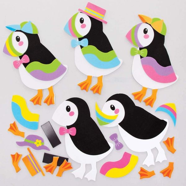 Baker Ross FE623 Puffin Mix & Match Magnet Kits - Pack of 8, Magnets for Kids, Fridge Magnet for Children, Make Your Own Magnets Craft Kit