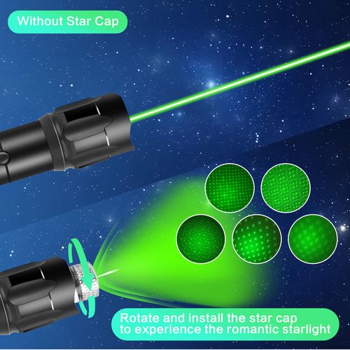 FUIIKEEM Long Range Green Laser Pointer High Power - Flashlight with Laser Pointer - Rechargeable Laser Pointer Pen with Star Cap for Astronomy Construction and Outdoor Adventures