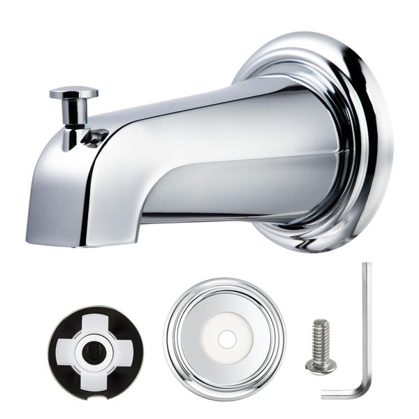 Dreyoo Tub Spout Kit Compatible with American Standard 8888026.002, Slip On Diverter Tub Spout Replacement with Metal Cover Ring and Foam Gasket, Fits 1/2'' Copper Water Tube (Polished Chrome)