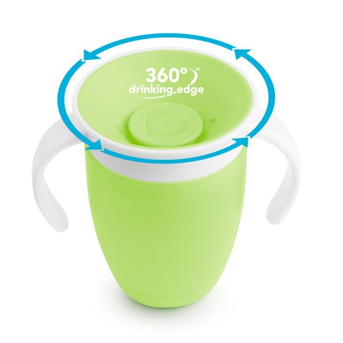 Munchkin Miracle 360 6+ Month 7oz Baby Sippy Cups (2-Pack). Free Flow Beaker for Toddlers. Trainer Cup, BPA-Free, Spill-Free, Dishwasher-Safe Baby Water Bottle with Easy-Grip Handles. (Blue/Green)