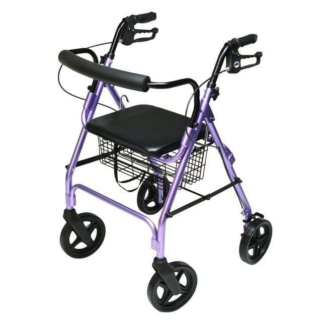 Lumex Walkabout Contour Deluxe Rollator with Seat - Larger 8" Wheels & Padded Backrest for Upgraded Comfort - Lavender, RJ4805L