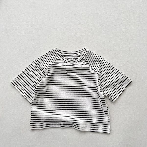 Baby Striped Pattern O-Neck Soft Cotton Shirts - 80 (9-12M) / White