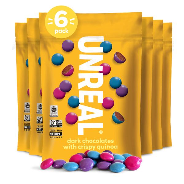 Unreal Dark Chocolate with Crispy Quinoa, Zero Sugar Alcohols, Non-GMO, 5 Oz (Pack of 6)