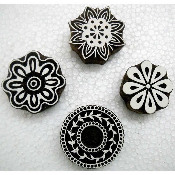 Wholesale Lot of Four Floral Designs Wooden Block stamps/ Tattoo/ Indian Textile Printing Blocks