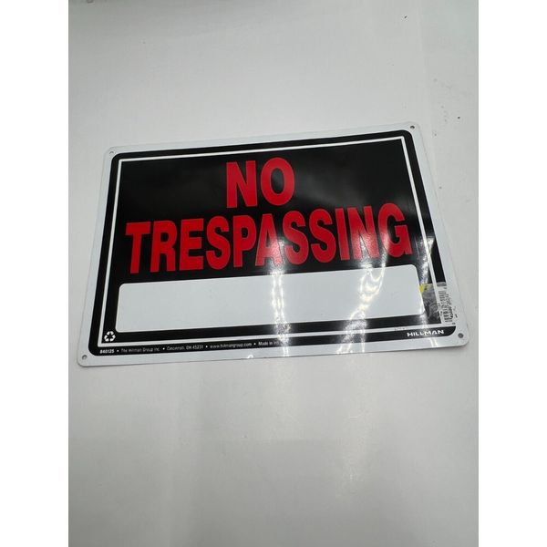 QTY 5 Hillman No Trespassing Signs Red/Black ALuminum 10" x 14" 840125