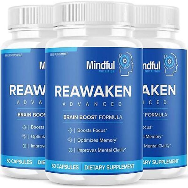 Reawaken Brain Boost Supplement Memory Mindful Advanced Formula 180 Caps 3 Pack
