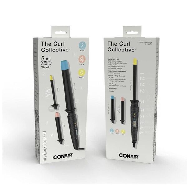 Conair The Curl Collective 3-in-1 Ceramic Curling Wand 1/2", 1", 1 1/4" - Black