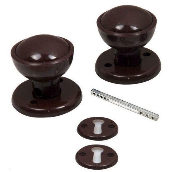 Brown Plastic Rim Mortice Door Knob Set